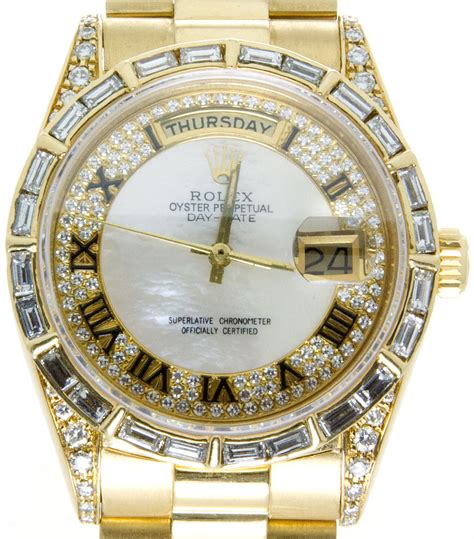 rolex president baguette bezel|Rolex diamond set bracelet.